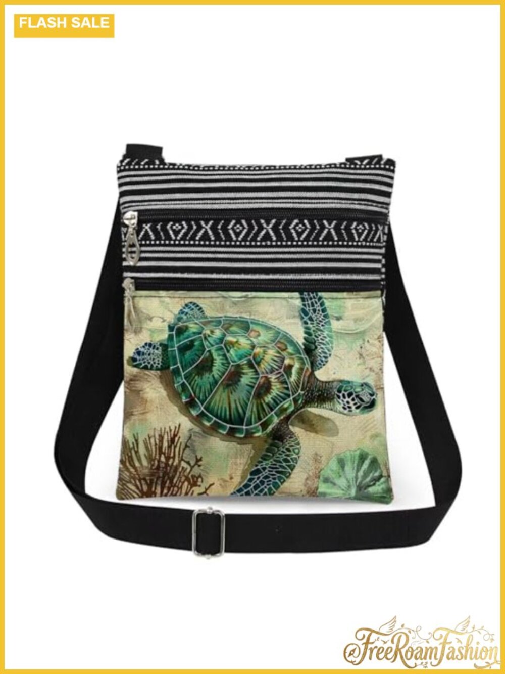 Turtle Crossbody Bag Polyester Beach Shell Print Messenger Sling